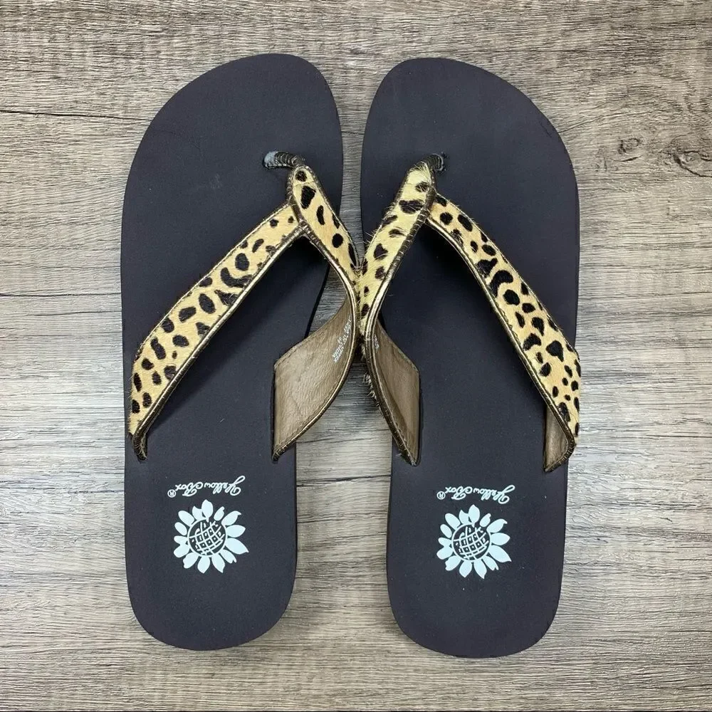 Yellow Box Flip Flops Sz 6.5~Leopard Print Furry Straps Leather "Burst"‎ - Picture 6 of 11